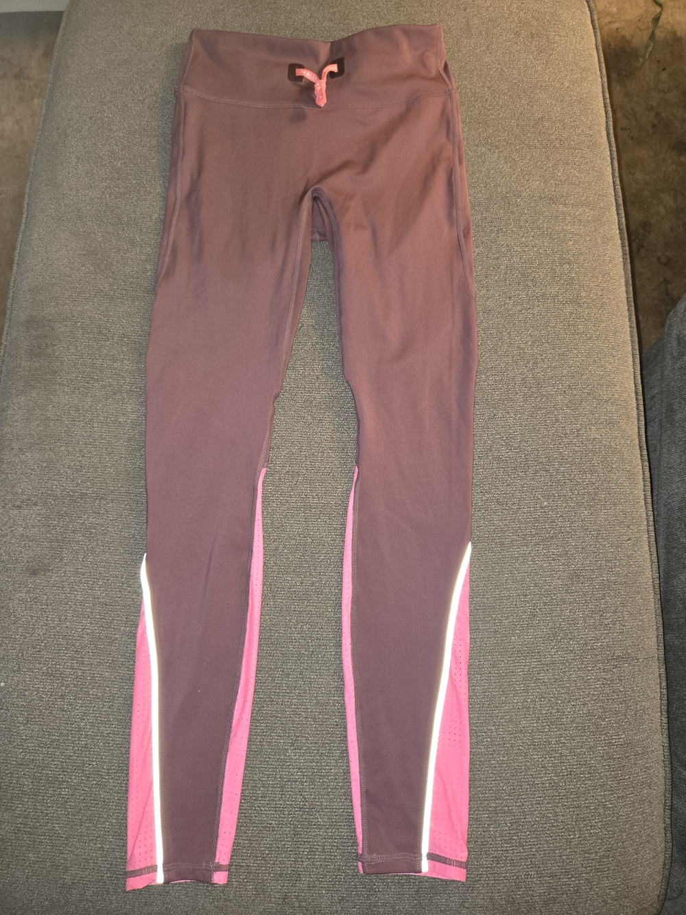 Fabletics Mauve-Plum High-Rise Leggings with Pink Accent